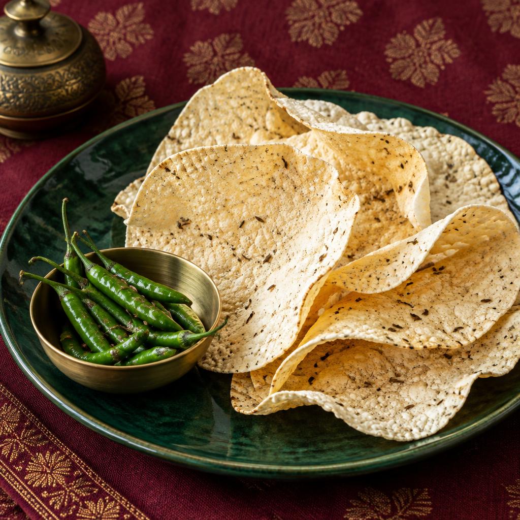 Vedika Green Chilly Jira papad served with green chillies