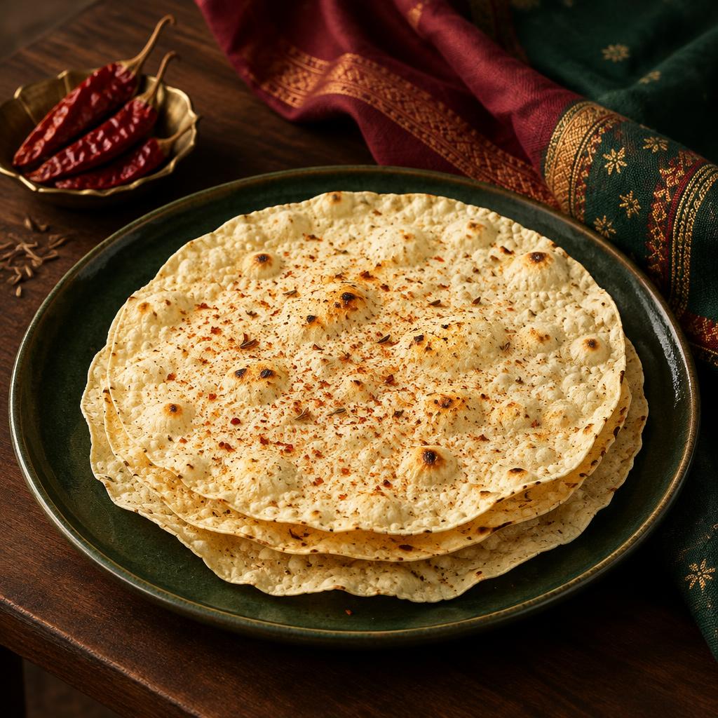 Vedika Red Chilly Jira papad arranged on a serving plate